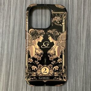 IPhone14 Pro - Beautiful Gemini Zodiac Phone Case - Black and Gold Gloss Finish